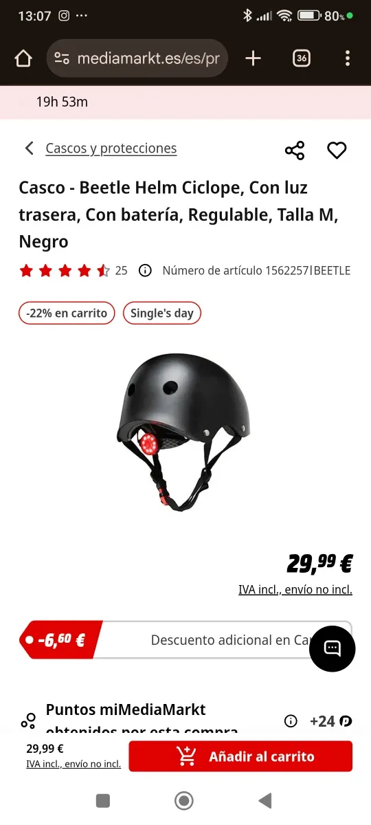 Casco negro con luz trasera