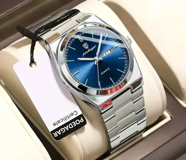 Reloj Poedagar Cuarzo Azul y Plateado