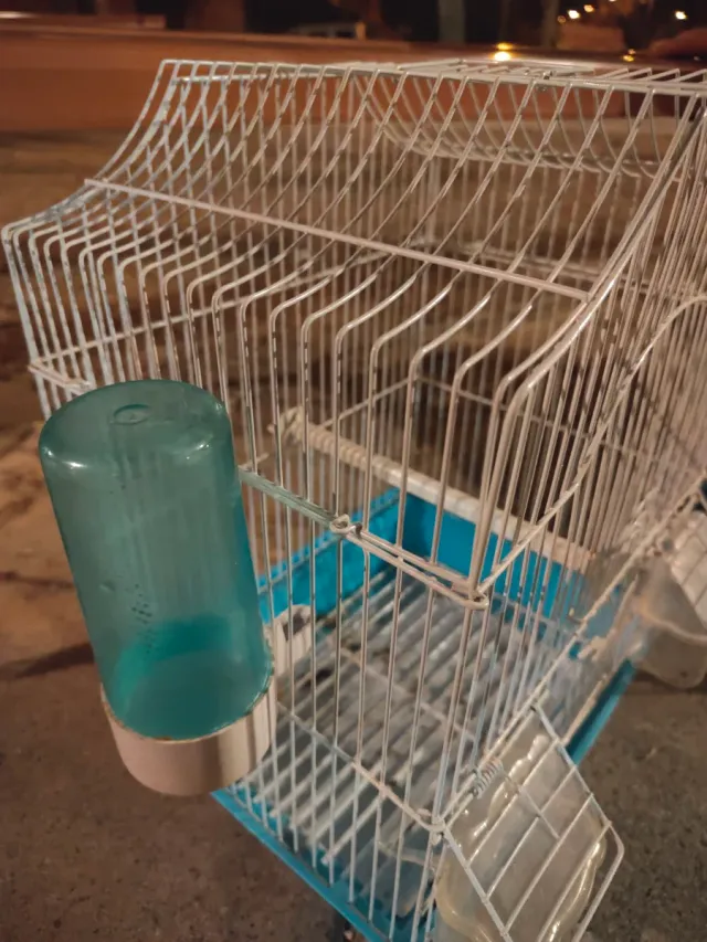 Jaula para pájaros blanca y azul