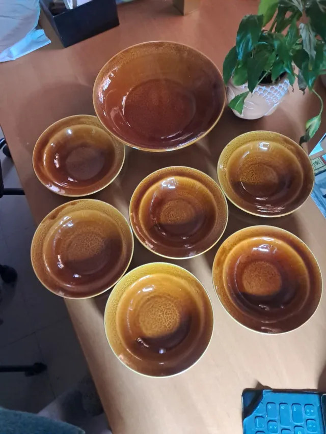 Juego de 6 Platos de Postre de Cerámica Marrón