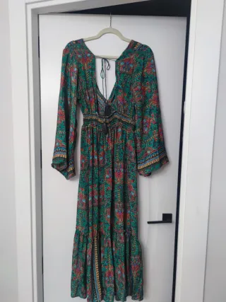 Vestido largo estampado verde y multicolor