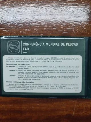 Moeda 250$00 Escudos 1984 FAO Conferência