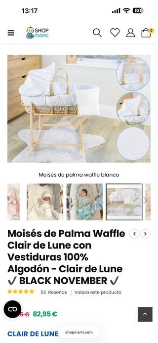 Moisés mimbre con soporte blanco