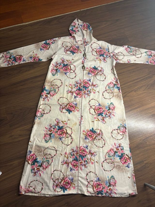Jellaba mujer flores beige y rosa talla única
