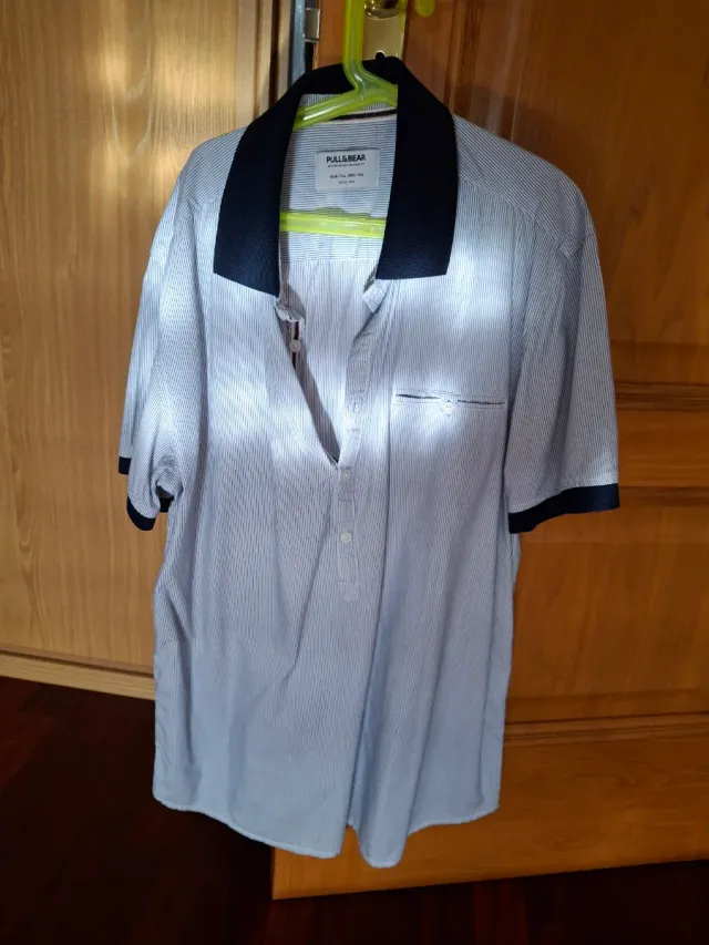 Camisa Polo Rayas Pull&Bear Azul Blanco Talla XL