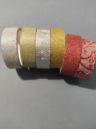 6 Rotoli Washi Tape Glitter Oro Argento Rosso