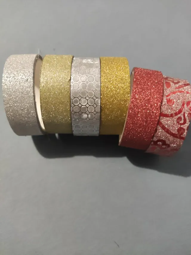 6 Rotoli Washi Tape Glitter Oro Argento Rosso