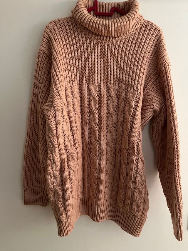 Jersey de Punto Mujer Cuello Vuelto Rosa