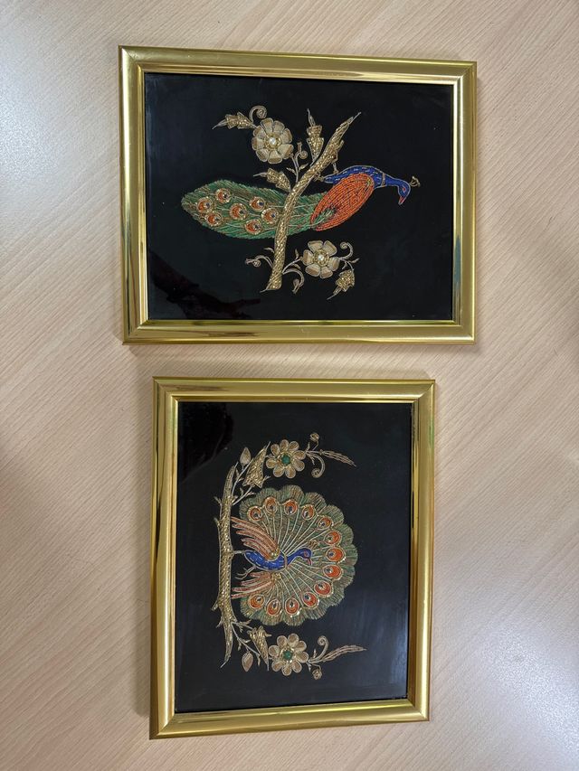 2 Cuadros Decorativos Pavo Real Bordados