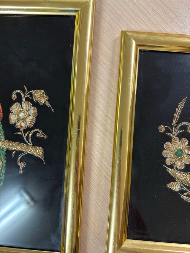 2 Cuadros Decorativos Pavo Real Bordados