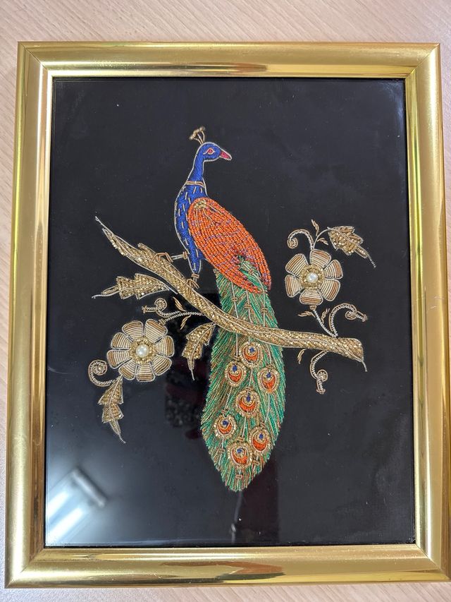 2 Cuadros Decorativos Pavo Real Bordados