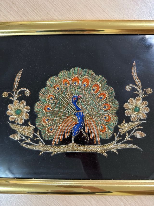 2 Cuadros Decorativos Pavo Real Bordados