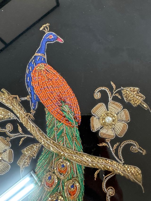 2 Cuadros Decorativos Pavo Real Bordados