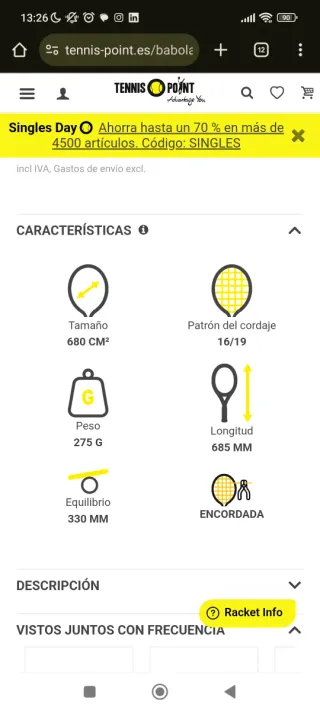 Raqueta Babolat Evoke Tour
