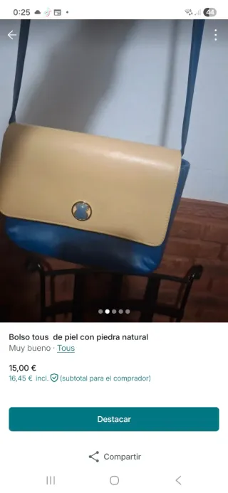 Bolso Tous Piel Beige y Azul con piedra natural