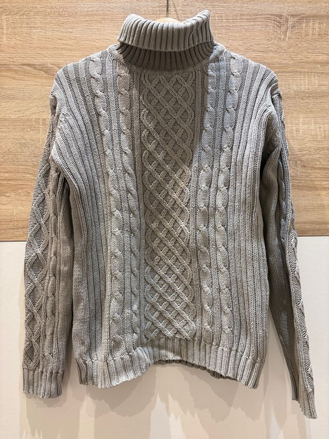 Jersey de Punto Mujer Cuello Vuelto Gris