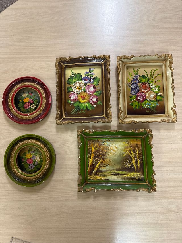 Lote 4 Cuadros Antiguos Pintados a Mano