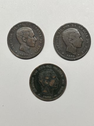 Lote 6 monedas Alfonso XII cobre 5 y 10 céntimos