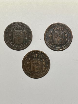 Lote 6 monedas Alfonso XII cobre 5 y 10 céntimos