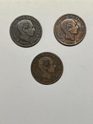 Lote 6 monedas Alfonso XII cobre 5 y 10 céntimos