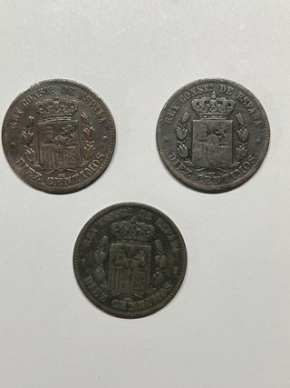 Lote 6 monedas Alfonso XII cobre 5 y 10 céntimos