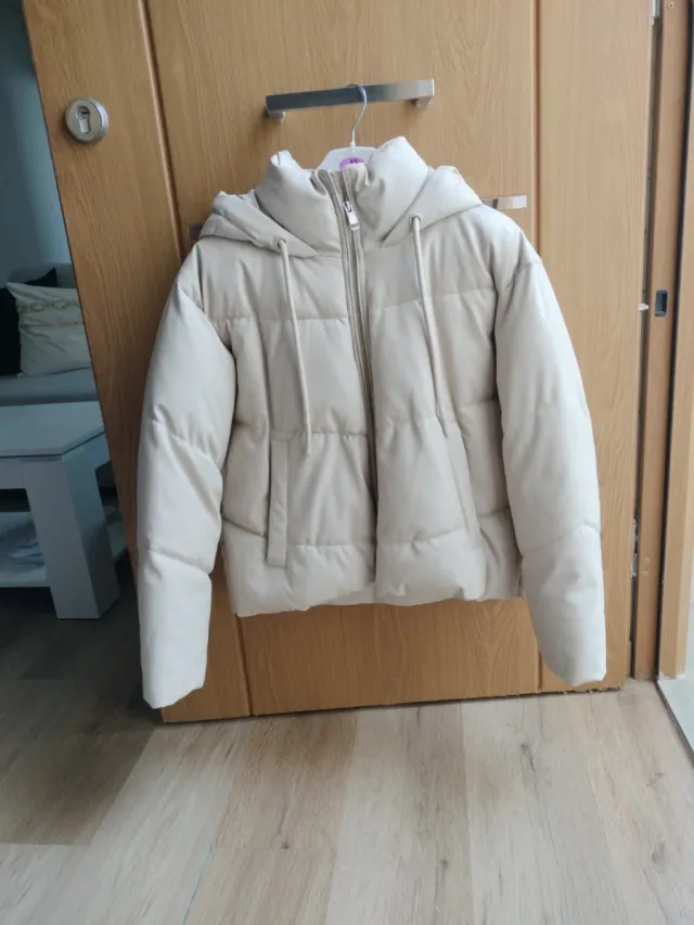 Zara Chaquetón Piel Beige Talla M