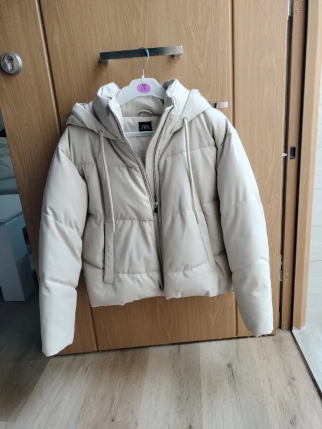 Zara Chaquetón Piel Beige Talla M