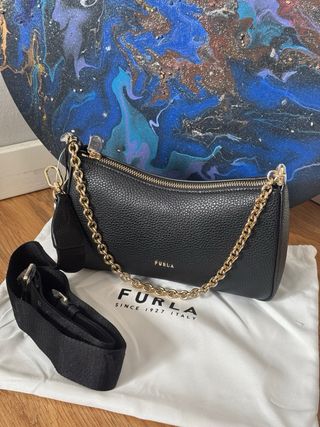 Bolso Furla Negro Piel Cadena Dorada