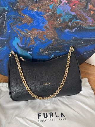Bolso Furla Negro Piel Cadena Dorada