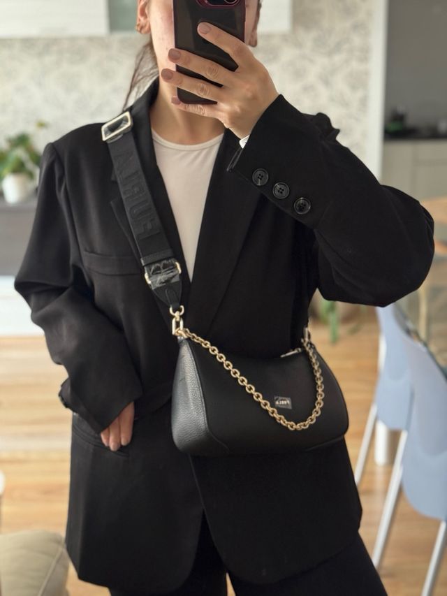 Bolso Furla Negro Piel Cadena Dorada