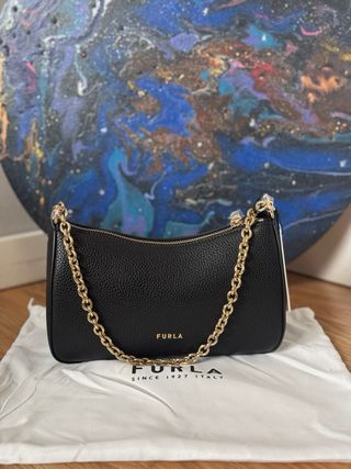 Bolso Furla Negro Piel Cadena Dorada