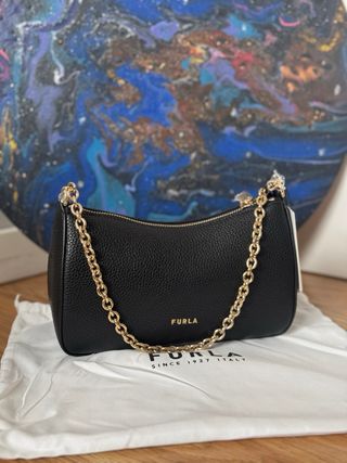 Bolso Furla Negro Piel Cadena Dorada