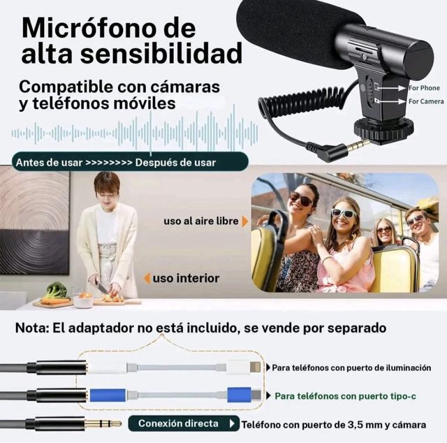 Kit Vlog Micrófono Luz LED Trípode Móvil