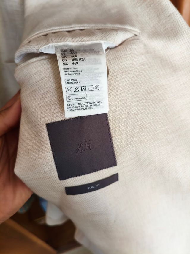 Traje HM Slim Fit Lino Algodón Talla 56/54