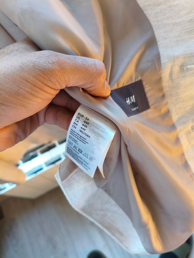 Traje HM Slim Fit Lino Algodón Talla 56/54