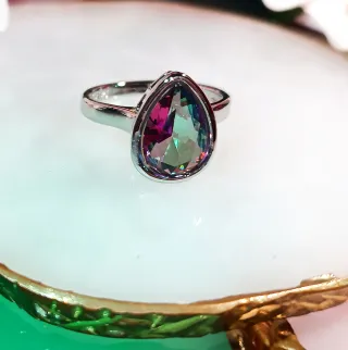 Anillo Plata Topacio Místico Gota