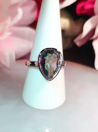 Anillo Plata Topacio Místico Gota