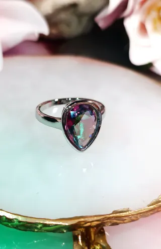 Anillo Plata Topacio Místico Gota