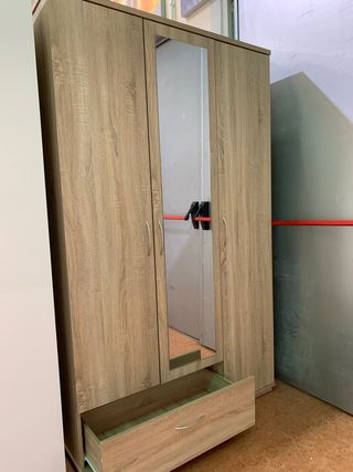 Armario 3 Puertas Madera y Cristal