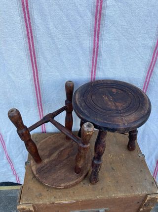 Pareja Taburetes Ordeño Madera Rústicos