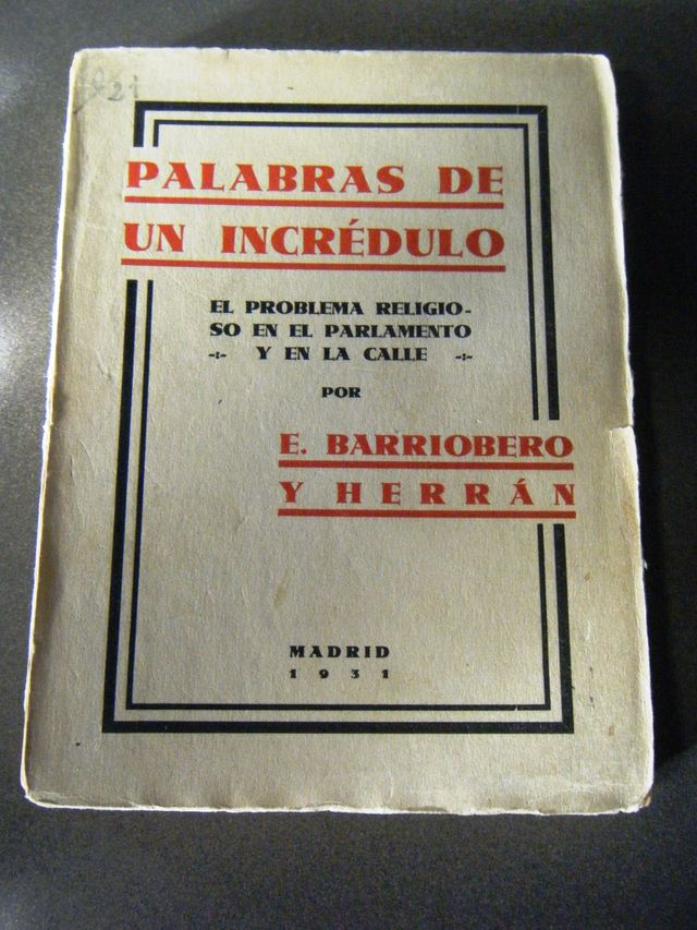 Libro palabras de un incrédulo, año 1931