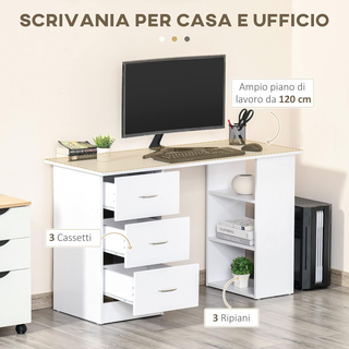 Scrivania Porta PC con 3 Cassetti e 3 Ripiani, Scr