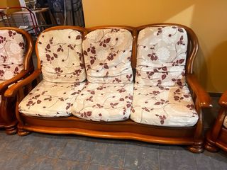 Conjunto Sofás Rústicos Madera y Tela