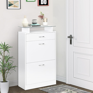 Mobile Scarpiera con 2 Ante a 2 Livelli, Cassetto