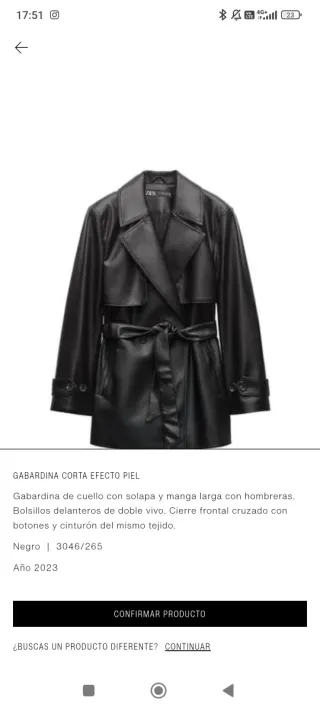 Gabardina corta Zara efecto Piel