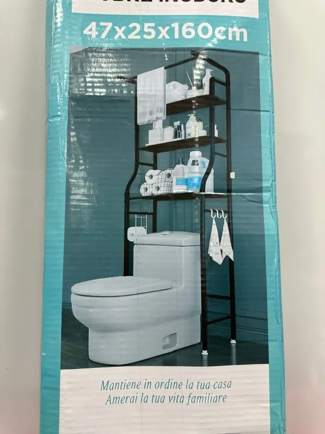 Estantería baño negra metal y madera