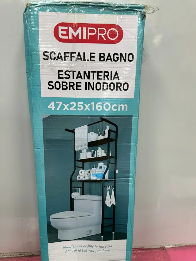 Estantería baño negra metal y madera