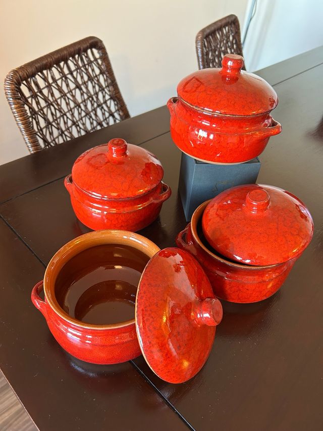 Juego 4 potes de barro rojos