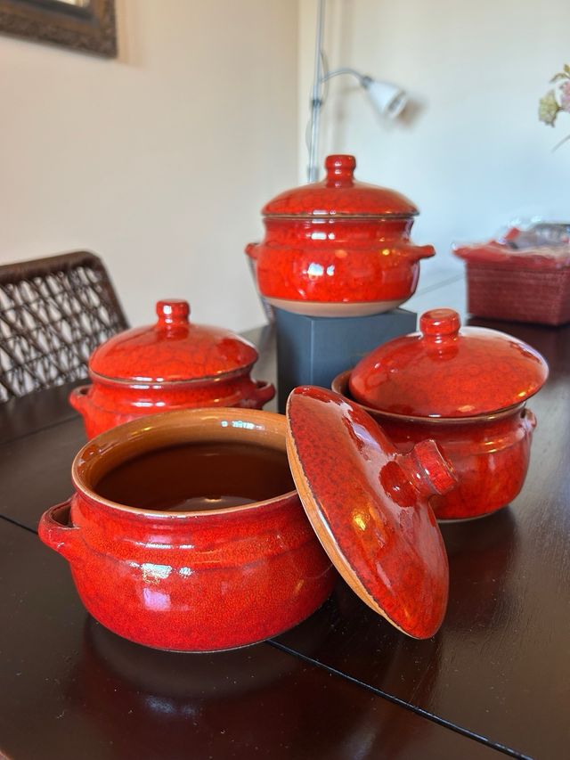 Juego 4 potes de barro rojos