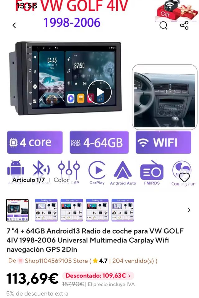 Radio Coche VW GOLF 4IV 1998-2006